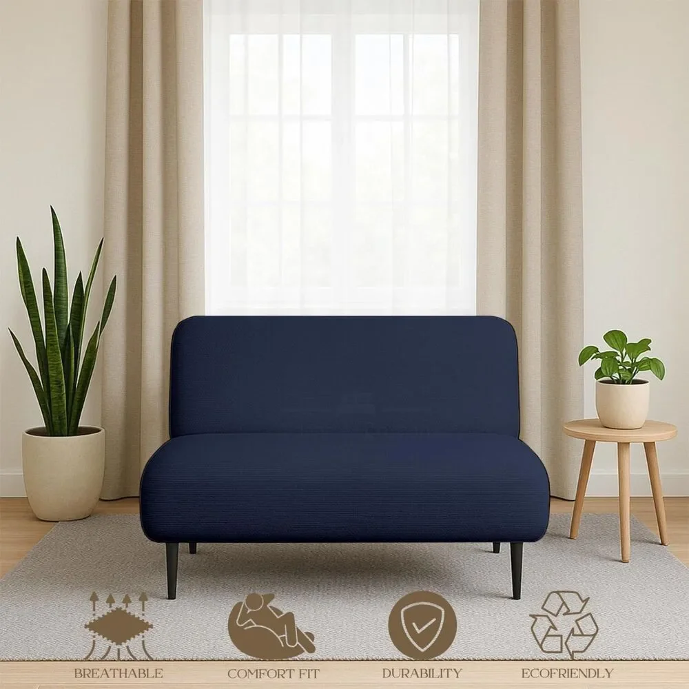 Twin Size Armless Futon Cover, 100% Cotton Sleeper Sofa Cover (Navy Blue)